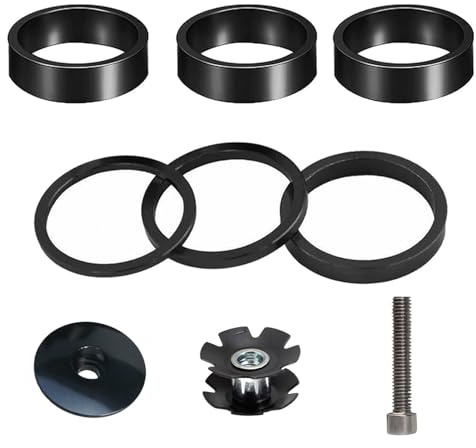 HAFRILY Fahrrad Lenker Spacer Set,Aluminiumlegierung Fahrrad Vorbau Spacer für Rennrad 11/8 Mit Steuersatzkappe Ahead Gabel kralle MTB Steuersatz Abstandshalter 2mm/3mm/5mm/10mm (9 Stück)