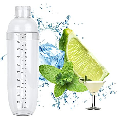 Cocktailshaker, cocktailshaker set, PC Boston Shaker Tin med skala, mjölk tekanna juicer vin plastmugg, skala drink shaker-flaskbar pub-verktyg för Home Bar Store (1000 ml)