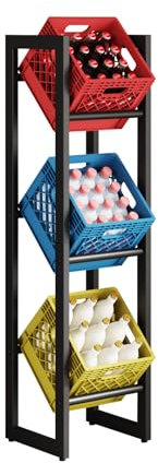 Kistenständer Getränkekistenregal 3 Kisten/Getränkeregal Kistenregal 2 bis 3 Kästen/Regal für Getränkekisten Wasserkasten Obstkisten Bierkisten Regal Verkaufsregal/Schwarz/39x30x140cm(BTH)-1Stück