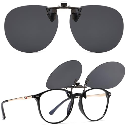 Musivon Round Clip-On Sunglasses for Prescription Glasses - Polarised Flip-Up Design, Anti-Glare & UV400 Protection (Unisex)