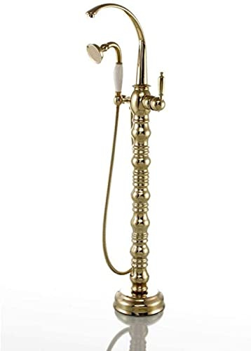 BOSHYUM Système de Douche doré monté au Sol, Robinet de Baignoire au Sol, poignée Unique, Ensemble de Baignoire-Douche sur Pied