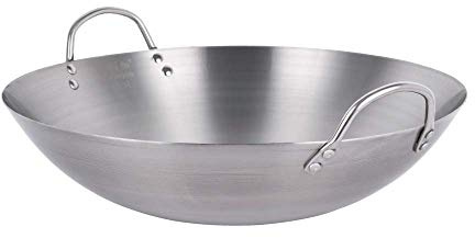 Padella Wok in Acciaio Inox Non Rivestita, Grande Padella Wok Professionale con Manico di Supporto, Wok Multiuso 34, Padella da 60 cm, 60 cm