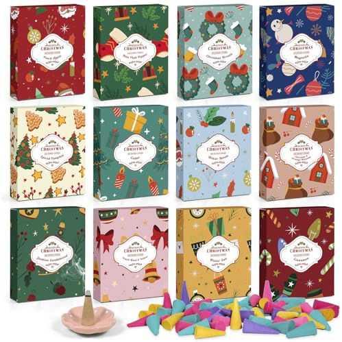 Scent-Hi Räucherkegel Weihnachten 96st, 12 Duftnoten, Raumduft Geschenkset für Weihnachten für SPA und Meditation