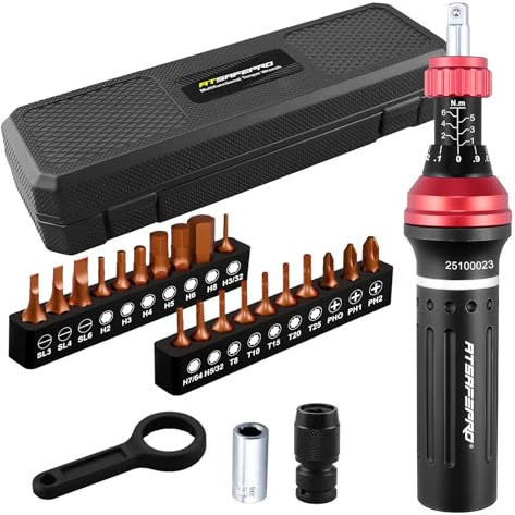 ATsafepro Torque Screwdriver Set 1-6 Nm, Torque Wrench Screwdriver 1/4 Adapter with 22 Precision Bits - Slotted, Hex, Torx and Phillips Bit, for Electronics, Bikes, DIY