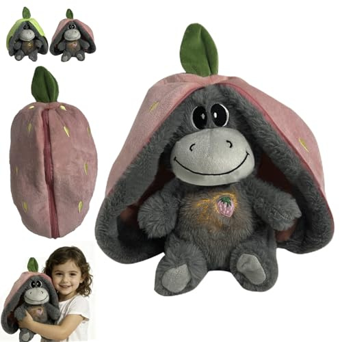 Générique Âne en Peluche Qui Respires, Âne Fraise Animal en Peluche pour Dormir, Relaxation Respiration Jouet Peluches Ânes Fruit, Jouet Peluches Endormi avec Musique Et Lumières, pour Enfant Adultes