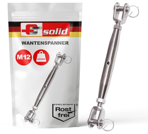 2 tenditori per tende M12 in acciaio inox [set] FTSolid, chiusura a morsetto V4A regolabile da 266 a 396 mm