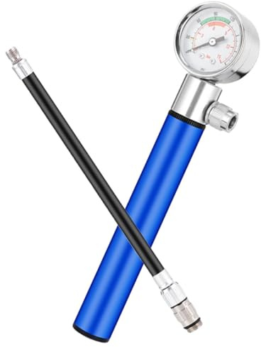 Veemoon Bomba de Aire Manual para Balones Deportivos y Neumáticos de Bicicleta, Aluminio Compacto Azul con Medidor de Presión, Inflador Portátil para Fútbol, Baloncesto y Yoga,
