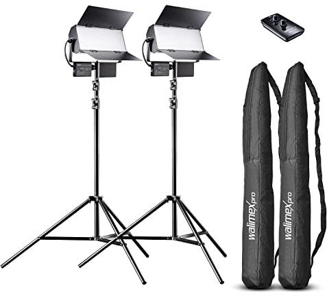 Walimex pro LED Sirius 160 Daylight 2er Set mit Stativ + Fernbedienung - 2x 65W Daylight Flächenleuchte, Studioleuchte, 2x 65 Watt 6000 Lumen, 5600K, dimmbar, mit Fernbedienung, für Foto + Video