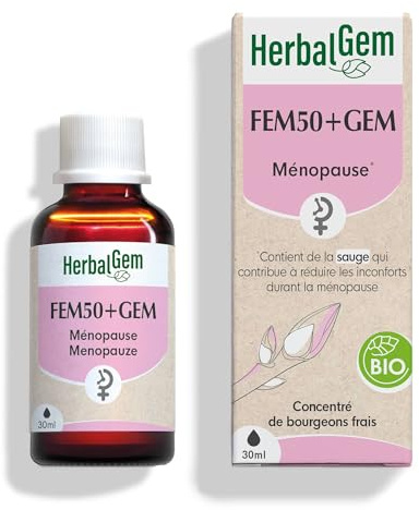 HerbalGem - Fem50+Gem Bio - Atténue les désagréments de la ménopause - Complexe de Gemmothérapie Concentrée - 30 ml