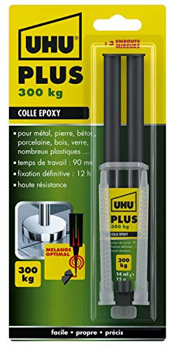 UHU Colle époxy plus - Colle époxy 2 composants, super forte, rapide et précise, serringue avec canule auto-mélangeuse, transparent, 15g