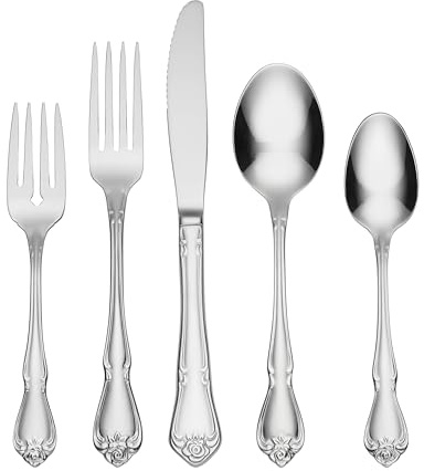 Oneida True Rose 45 Piece Everyday Flatware, Service for 8, 18/0 Stainless Steel, Silverware Set, Silver