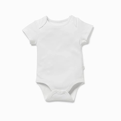 MORI Body unisex a maniche corte in cotone biologico e bambù per neonati con scollo avvolgente – ideale per le giornate calde, bianco, 0 mesi