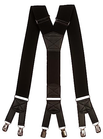 Olata XXL extra breda, kraftiga X-formade hängslen för män med 6 klämdesign, 5 cm - Svart