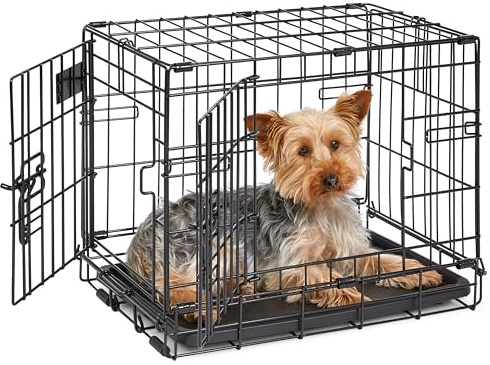 MidWest Homes for Pets Gabbia per cani iCrate a porta doppia, lunga 45,72 cm, dotata di vaschetta a tenuta stagna, piedini protettivi, pannello divisorio e brevettate, nero, modello 1518DD