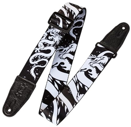 Levy's MPD2-013 Sangle de Guitare Prints Polyester Leather Ends 2 - Monochrome Design