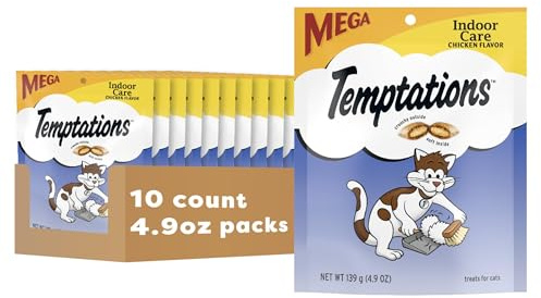 Temptations Cat Treats Indoor Care, Classic Crunchy and Soft Cat Treats, Tasty Chicken Flavor, 4.9 oz. Pouch (Pack of 10)