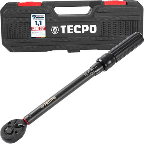 TECPO Drehmomentschlüssel 1/4 Werkstatt-Profi 10-50 Nm, Hebel-Umschaltknarre Klicksignal, Schiebearretierung zur Fixierung, kalibriert mit ±4% Genauigkeit, 320 mm lang, Kiloschlüssel, KFZ Schlüssel