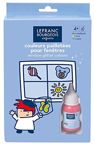 Lefranc Bourgeois 807363 Kinder Fensterfarbe im Set, wieder abiehbare Farbe für Kühlschränke, Spiegel und Tassen zu dekorieren - Glitter Set