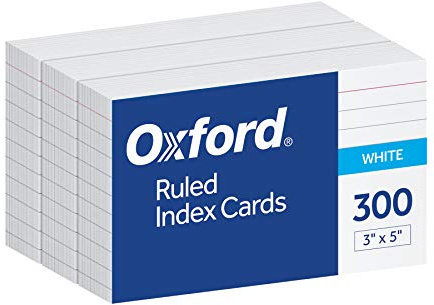 Oxford Ruled Index Cards, 3 x 5, White, Lined Index Flashcards, 300 per Pack (10022)