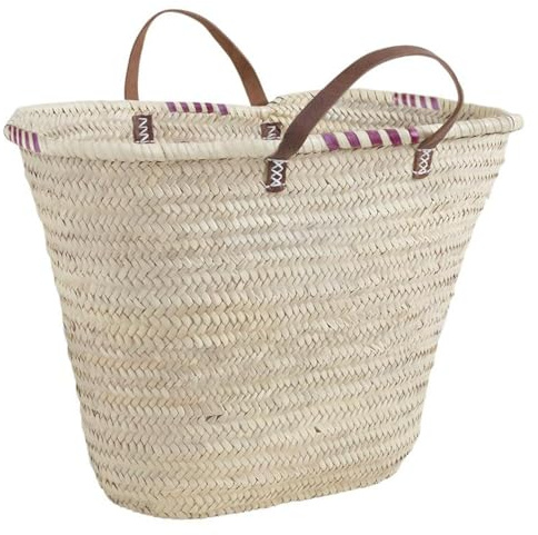 AUBRY GASPARD - Panier Cabas Palmier Naturel Poignées Cuir - Design Moderne Intemporel pour Rangement Décoration Transport - 60 x 25 x 40 cm (Hauteur Anses 55 cm)