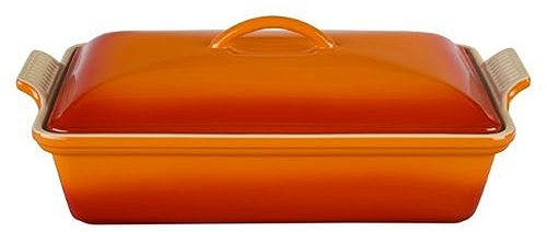 Le Creuset Stoneware Heritage Covered Rectangular Casserole, 4 qt. (12 x 9), Flame
