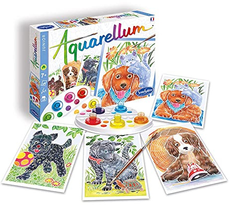 SentoSphère - AQUARELLUM JUNIOR - CHIOTS - Kit peinture - Peinture Aquarellable Magique - A partir de 7 ans - fabriqué en France, 4 Unité (Lot de 1)