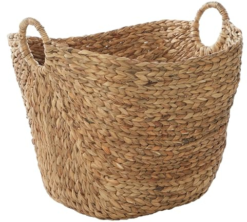 Deco 79 Seagrass Handmade Decorative and Functional Storage Basket Large Woven Basket Organizer with Ring Handles, Basket for Storage 20 x 18 x 19, Brown
