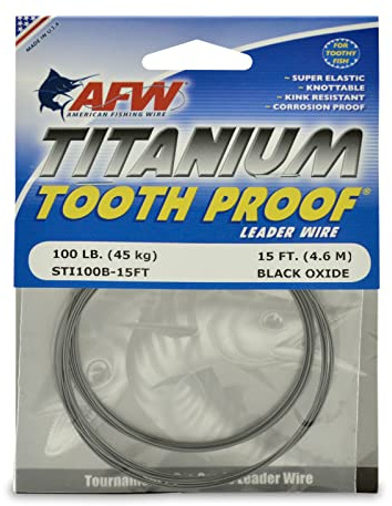 AFW Titanium Tooth Proof, Single Strand Leader Wire, 100 lb, 15 ft