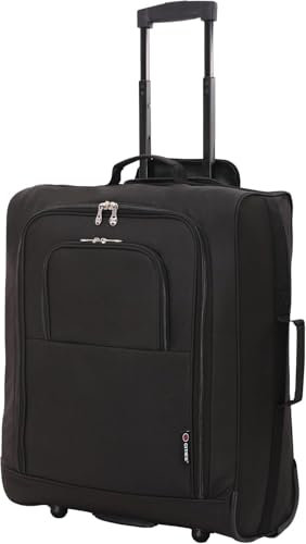 5 Cities 56x45x25 Trolley Rollkoffer Easyjet/British Airways/Jet2 Maximale Größe der Kabinenreisetasche Flugtasche Reisetasche Flugzeug, 56 cm, 60 Liter, 2 Jahre Garantie (Schwarz)