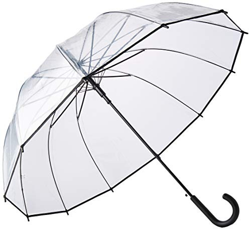 SMATI Großer langer Regenschirm Transparent - Windbeständig; 12 Stäbchen; Durchmesser=102cm; Automatische Öffnung; Gemischter Regenschirm; Farbe SCHWARZ umrandet.