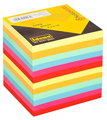 Idena 311023 - Notizklotz geleimt, 9 x 9 x 9 cm, 80 g/m², ca. 660 Blatt, farbig, Nachfüllpack für Zettelbox