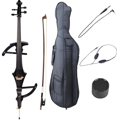 Cecilio CECO-4BK Ebony Electric Silent Metallic Black Cello in Style 4, Size 4/4 (Full Size)