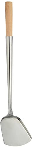 JADE TEMPLE flache Kelle für den Wok, stainless steel, Gesamtlänge 49 cm, mit Holzgriff, 1 x flache Kelle