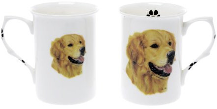 (BB29) Set of 2 Bone China BEAKERS/Mugs Golden Retriever Dog Presentation Gift Boxed- Lovely Gift Kirsty Jayne China