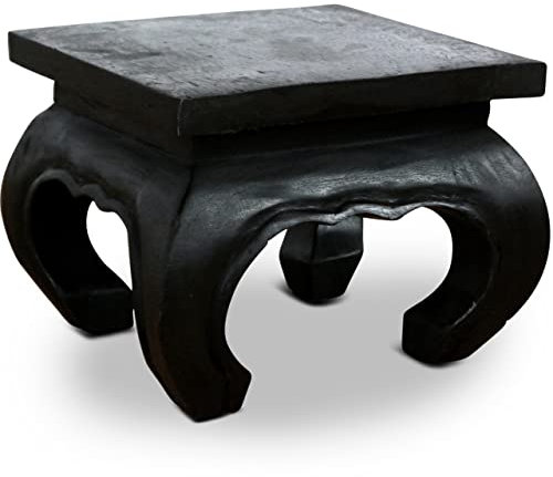 livasia Opiumtisch aus Massivholz – 24x24x20cm – Handgeschnitzter Beistelltisch Holz aus Thailand, Nachhaltig, Robust und Ästhetisch, Setzt Exotische Akzente als Kleiner Tisch (Schwarz)