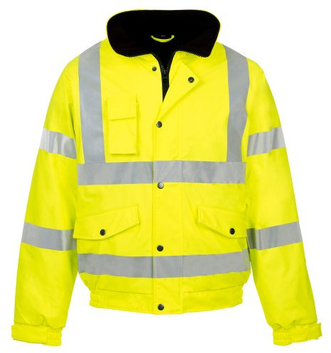 MyShoeStore Hi Vis Bomber Jacket High Viz Visibility Workwear Safety Security Concealed Hood Fluorescent Flashing Hooded Padded Waterproof Work Wear Coat (Yellow,XL)