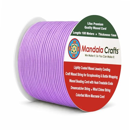 Mandala Crafts 1mm Lilac Cotton Waxed Cord for Jewelry Making, 109 Yards – Waxed Cotton String for Decorative Knotting and Accessory Assembly