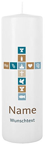 Striefchen® Kerze zur Taufe/Kommunion/Konfirmation mit Namen und Wunschtext für Jungen