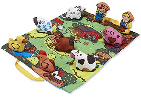 Melissa & Doug Take-Along Farm Baby and Toddler Play Mat (19.25 x 14.5 inches) With 9 Animals - Folds To Be Convenient Storage Bag for Travel