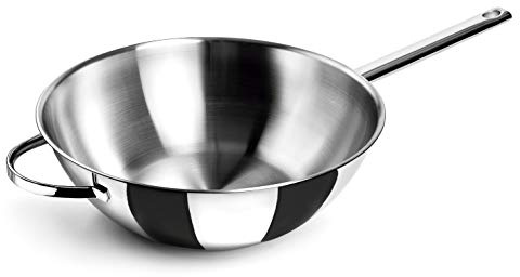 Lacor - 79830 - Wok Belly, Acero Inoxidable 18/10, Ø 30cm, 4,50 litros, Apto para inducción, Fondo Sándwich, Apto para horno, Apto para lavavajillas