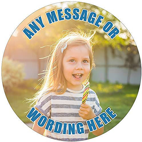 Your Own Image - Blue Text - Any Size (4in - 7.5in) Personalised Edible Cake Topper on Premium Icing