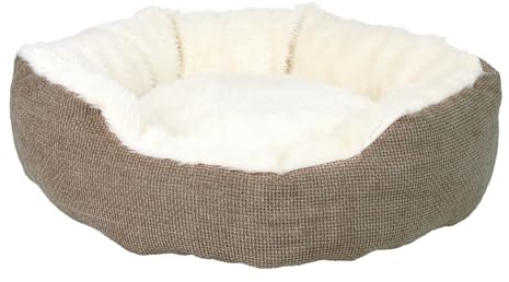 TRIXIE Hundebett Yuma ø 45 cm in braun/wollweiß - Softes Hundekissen mit Langhaar-Plüsch - Hundekorb für kleine Hunde - mit integriertem Kissen - 37041