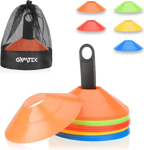 Gymtek Lot de 50 cônes de marquage pour slalom Accessoires d'entraînement et accessoires de football, cônes de marquage pour football, hockey, patinage, handball ou aide à l'entraînement pour la