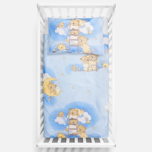 2 Piece Baby Kids Bedding Set 120x90 cm Duvet Cover & Pillowcase for Toddler Cot (Ladders Blue)