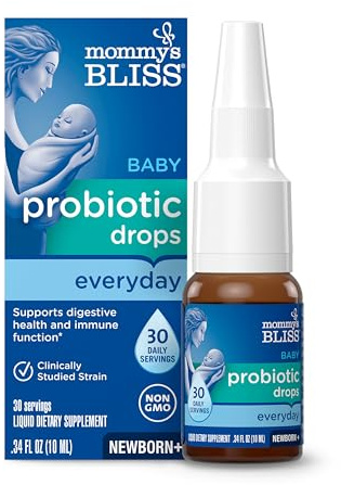 Mommy's Bliss Baby Probiotic Drops Everyday - Gas, Constipation, Colic Symptom Relief - Newborns & Up - Natural, Flavorless, 0.34 Fl Oz