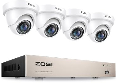 ZOSI 3K Lite 8CH H.265+ Home Security Camera System with AI Human/Vehicle Detection,Night Vision,5MP Lite 8 Channel CCTV DVR,4pcs 1080P 1920TVL 2MP Outdoor Indoor Surveillance Dome Cameras (No HDD)