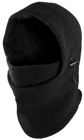 TRIXES Thermal Balaclava Ski Mask Fleece Drawstring Hood Mask Head & Neck Warmer Unisex - Balaclavas for Men & Women - Black