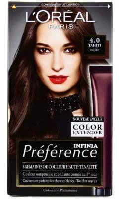 L’ORÉAL PARIS - Coloration Cheveux Permanente - Longue Durée & Lumineuse - Couvre 100% des Cheveux Blancs - Préférence - Nuance : Tahiti (4.0) - Châtain