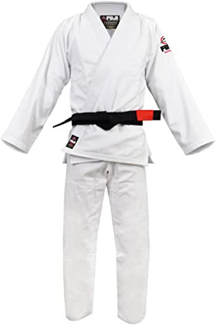 FUJI Jungen BJJ Uniform, Weiß (schwarzer Schriftzug), A4
