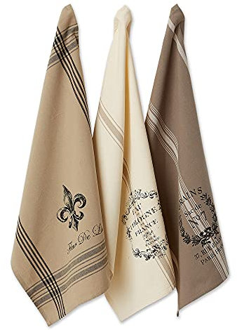 DII French Style Tabletop Kitchen Collection Geschirrtuch-Set, 45,7 x 71,1 cm, verschiedene französische Maserung, 3-teilig